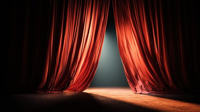 sliver. Parted theater curtains revealing a sliver of stage light. event programs, museum guides, designed for cultural heritage projects and event programs, supports education.