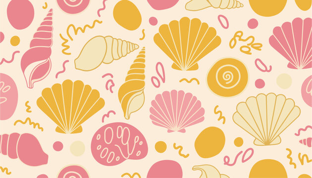 Cute seashell seamless pattern in pastel tones summer beach background design
