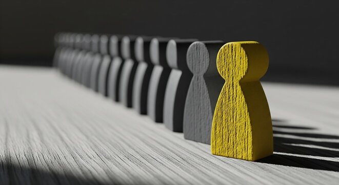 Yellow Figure Stands Out From Gray Crowd in Leadership Concept