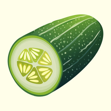 Fresh cucumber slice showing inner seeds for healthy salad ingredient and organic vegetable skincare - Vector Illustration