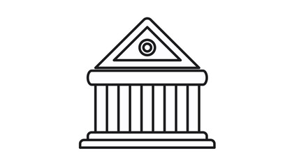 Naklejka premium Classical building vector icon featuring a pediment and columns, symbolizing a bank, museum, courthouse, or university. Minimalist black line illustration for finance, law, and education.