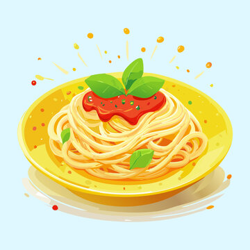 Hearty spaghetti bolognese with rich tomato meat sauce and herb garnish for mediterranean cuisine food lover - Vector Illustration