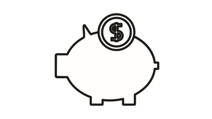 Fototapeta premium Black outline vector icon of a piggy bank with a dollar coin being inserted, representing savings, finance, investment, and wealth management. Minimalist graphic symbol for banking and economy.