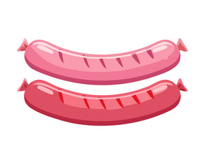 Naklejka premium Two grilled sausages for delicious snack and fast food meal with juicy meat and tasty breakfast flavor - Vector Illustration
