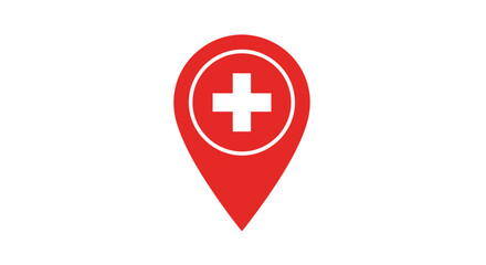 Fototapeta premium Red medical location pin with white cross symbol.