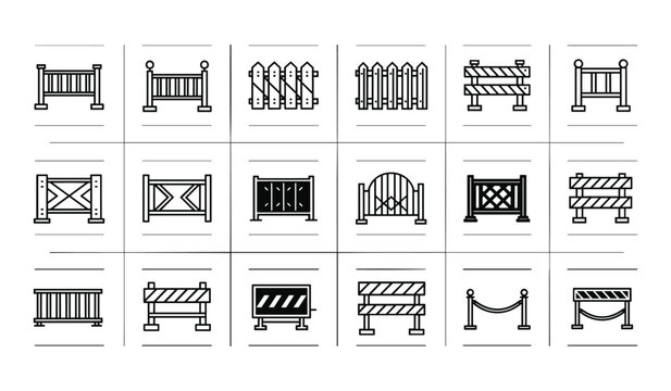 Collection of various black and white barrier and fence striped