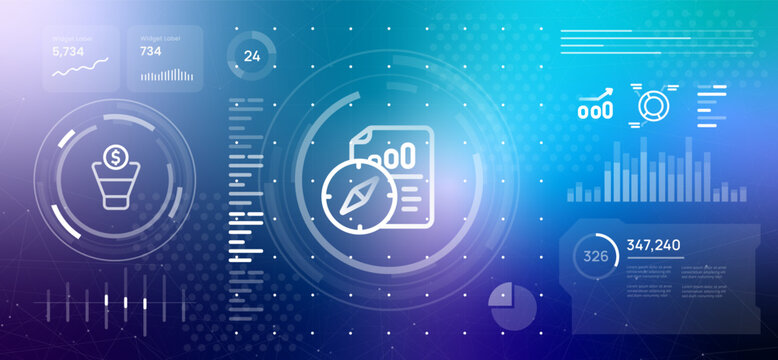 financial guidance and accounting concept showing a compass with a bill and money funnel on digital dashboard interface for strategic investment planning and wealth management with analytical charts