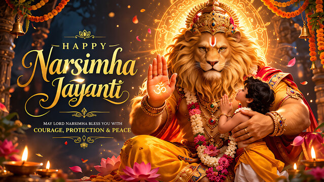 Celebrate Lord Vishnu Narasimha Jayanti honoring divine avatar Narasimha protecting devotees from evil with faith devotion rituals and blessings