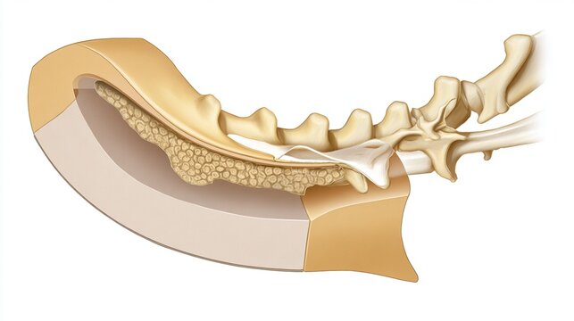spinal. Diagrammatic cross-section of spinal disc protrusion, medical illustration. STEM education sheets, lab safety posters, designed for STEM education and laboratory safety posters.