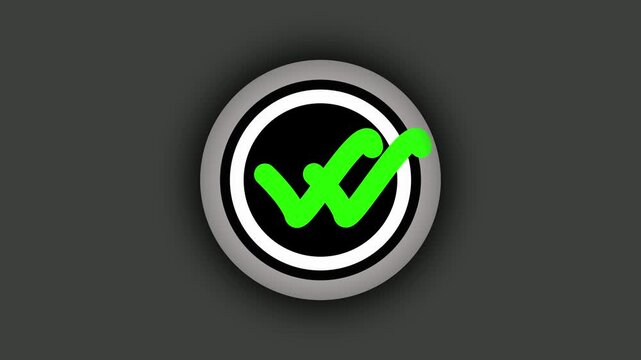 Double green check mark inside a circular emblem on gray. This check mark means double. A unique check mark for premium verification and double security animations.