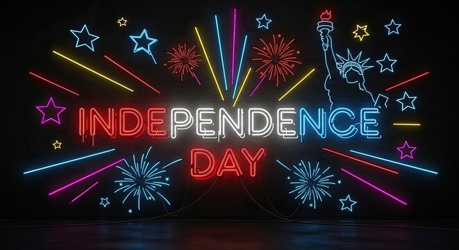Spectacular neon fireworks display for independence day celebration