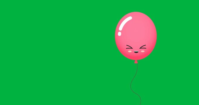 Digital animation of cute pink balloon floating against black background
