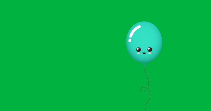 Digital animation of cute green balloon floating against black background
