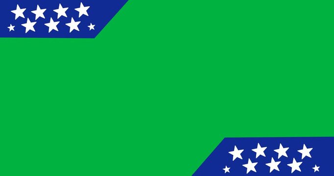 Digital animation of multiple stars on blue banners against copy space on black background