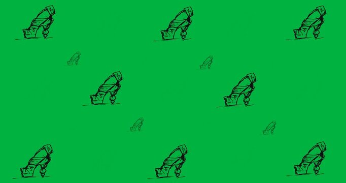 Digital animation of multiple female shoes icons against white background