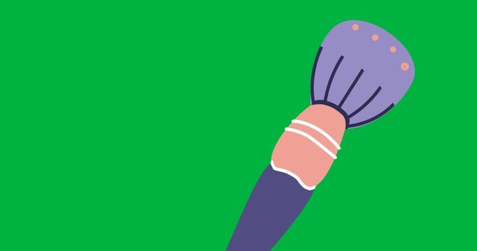 Digital animation of makeup brush icon floating against black background