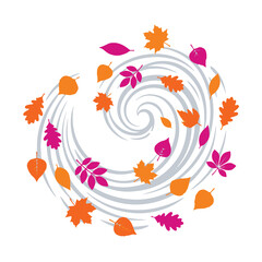 Naklejka premium A swirling illustration of colorful autumn leaves in a spiral pattern