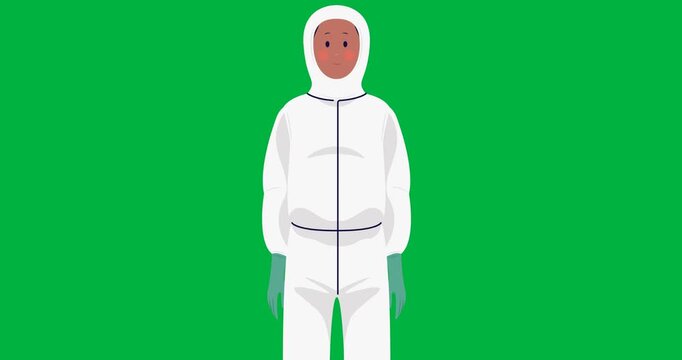Digital animation of medical health worker wearing protective clothes against black background