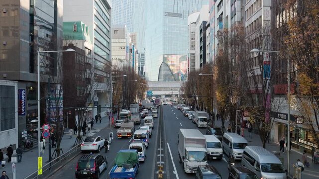 Tokyo Scene  :  Urban Artery Running Through the Always-Crowded Downtown Area and Leading to the Terminal Station | Shibuya, Tokyo, Japan