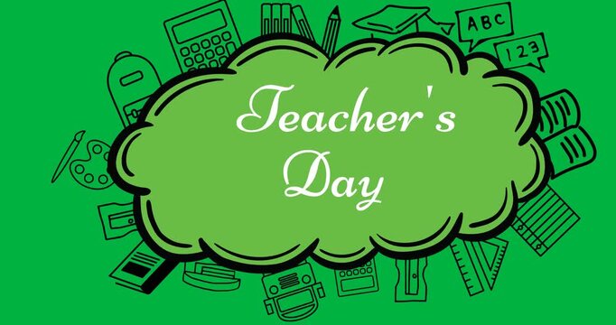 Digital illustration celebrates Teacher's Day with educational animation and typography.