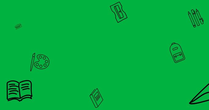 Digital school icons feature education, books, and colorful animation elements.