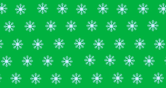 Digital animation of multiple blue snowflakes icons in seamless pattern against black background