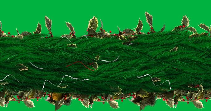 Decorated green tree branch with copy space against black background