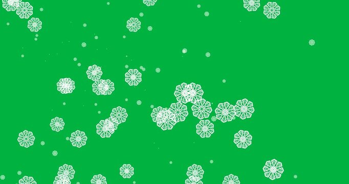 Digital animation of multiple snowflakes icons against black background