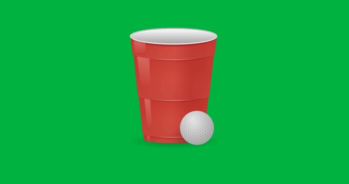 Digital animation of beer pong icon against black background