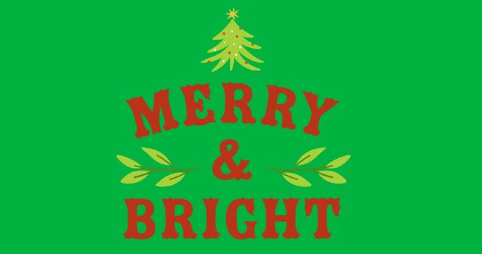 Digital animation of merry and bright text banner against black background