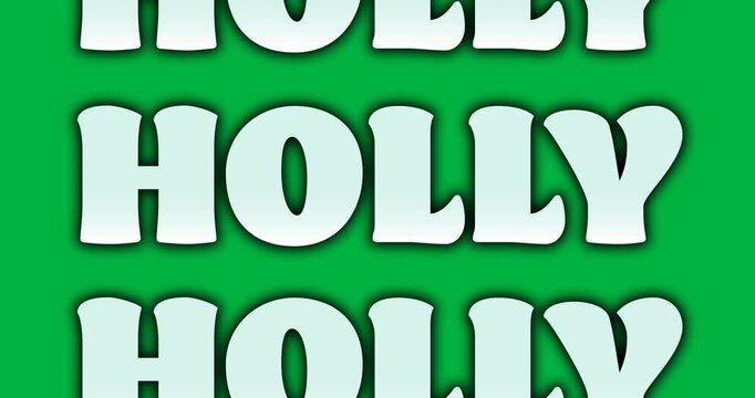 Digital animation of holly text banners in seamless pattern against black background