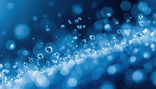 A mesmerizing abstract image of sparkling blue bubbles rising in water