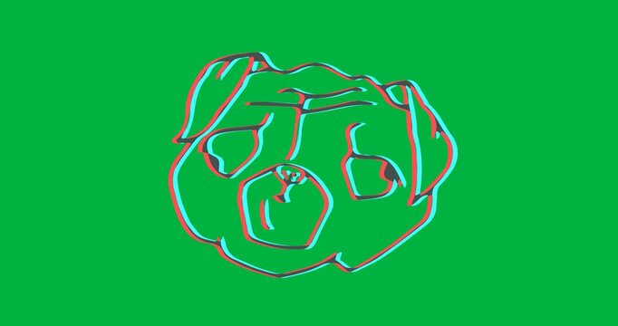 Digital animation of puppy dog face icon against black background