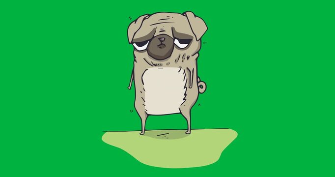 Digital animation of puppy dog on grass icon against black background