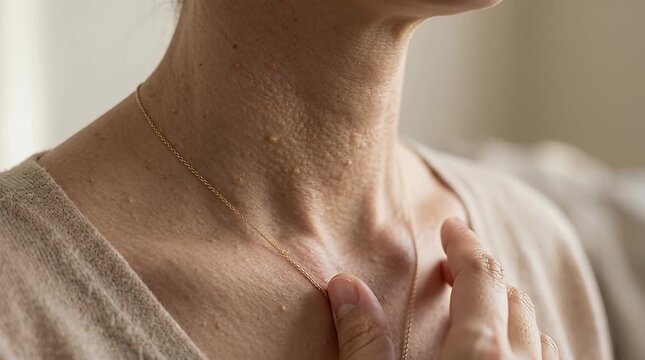 Neck with Pseudoxanthoma Elasticum Papules and Elegant Gold Necklace