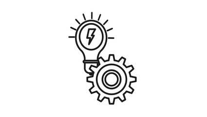 Black vector icon illustration of a light bulb with a lightning bolt symbol and a mechanical gear, representing innovation, engineering solutions, energy efficiency, and creative ideas. © Sanjida