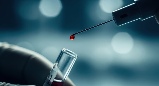 Intense close-up of blood sample collection, showcasing medical precision and laboratory analysis