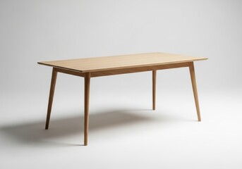 Fototapeta premium Minimalist wooden dining table stands on a clean white background.