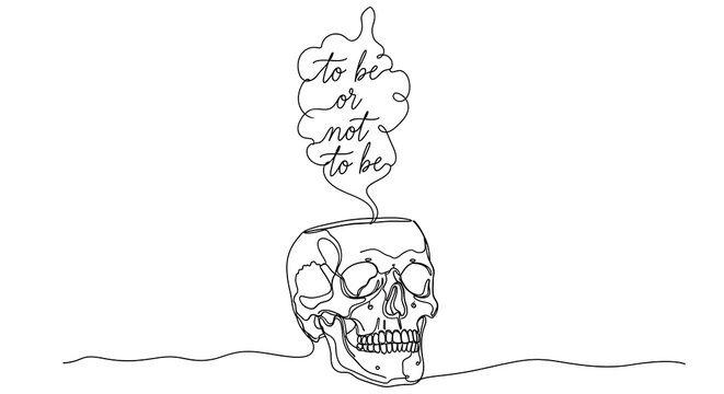 One Line Drawing of Skull with Hamlet Quote To Be Or Not To Be