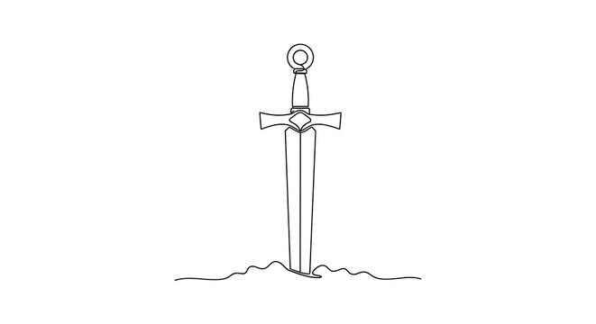 Sword in the stone continuous line drawing minimalist art