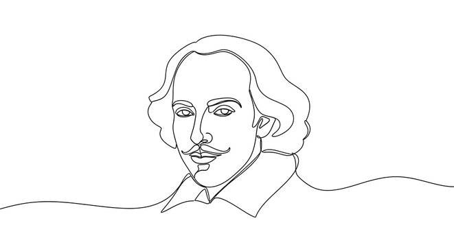 William Shakespeare Continuous Line Art Portrait Illustration