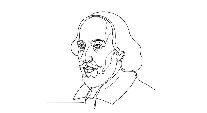 William Shakespeare Portrait Continuous Line Drawing Vector Art