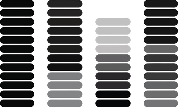 Vertical bar charts representing various data levels with rounded rectangular shapes in multiple shades of gray