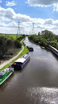 River Lea Canal and Electricity Pylons Aerial 4K London