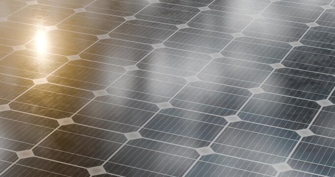 Solar panels with sunlight flare for renewable energy concept looping animation