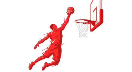 Dynamic Red Silhouette of Basketball Player Dunking Against White Background © rahma