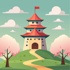 Naklejka premium Traditional Asian Style Watchtower Architecture.