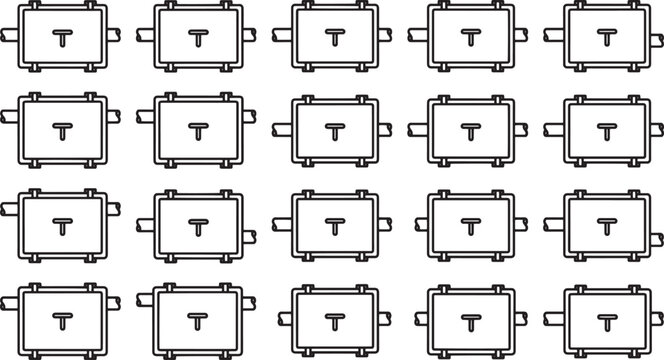 A grid of identical secure cases, all with a stylized 'T', creating a sense of organization and potentially security.