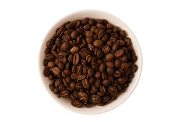 Fototapeta premium Coffee beans on a white background. Top view. Coffee beans texture.