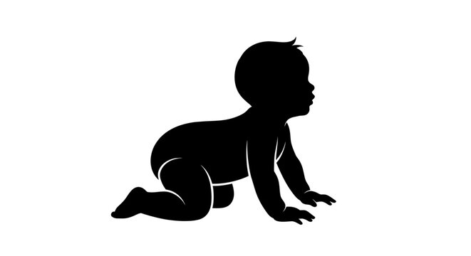 Silhouette of a baby crawling on a white background